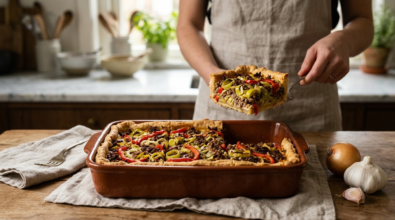 Hartige Taart met Gehakt, Prei en Paprika)