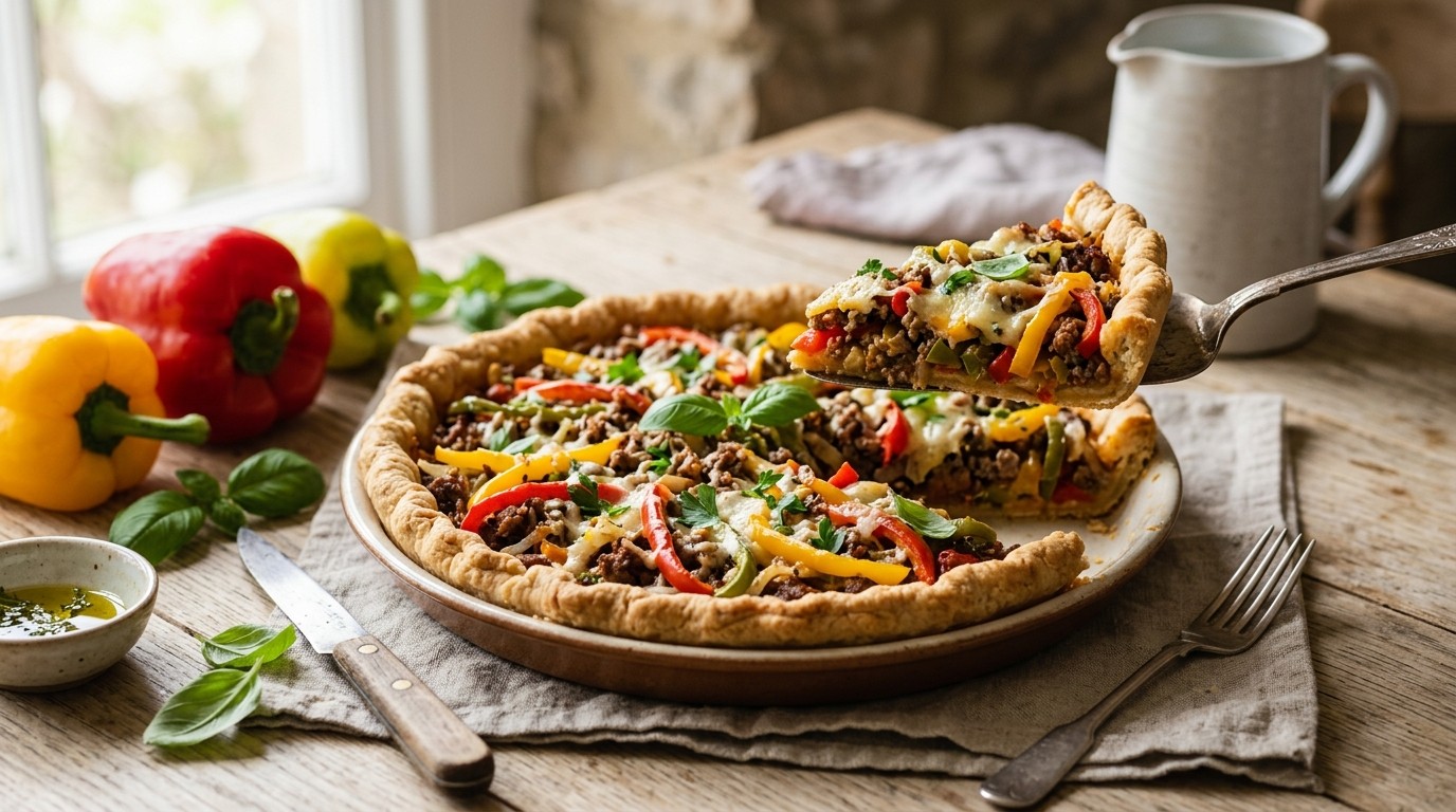 Hartige Taart met Rundergehakt en Paprika