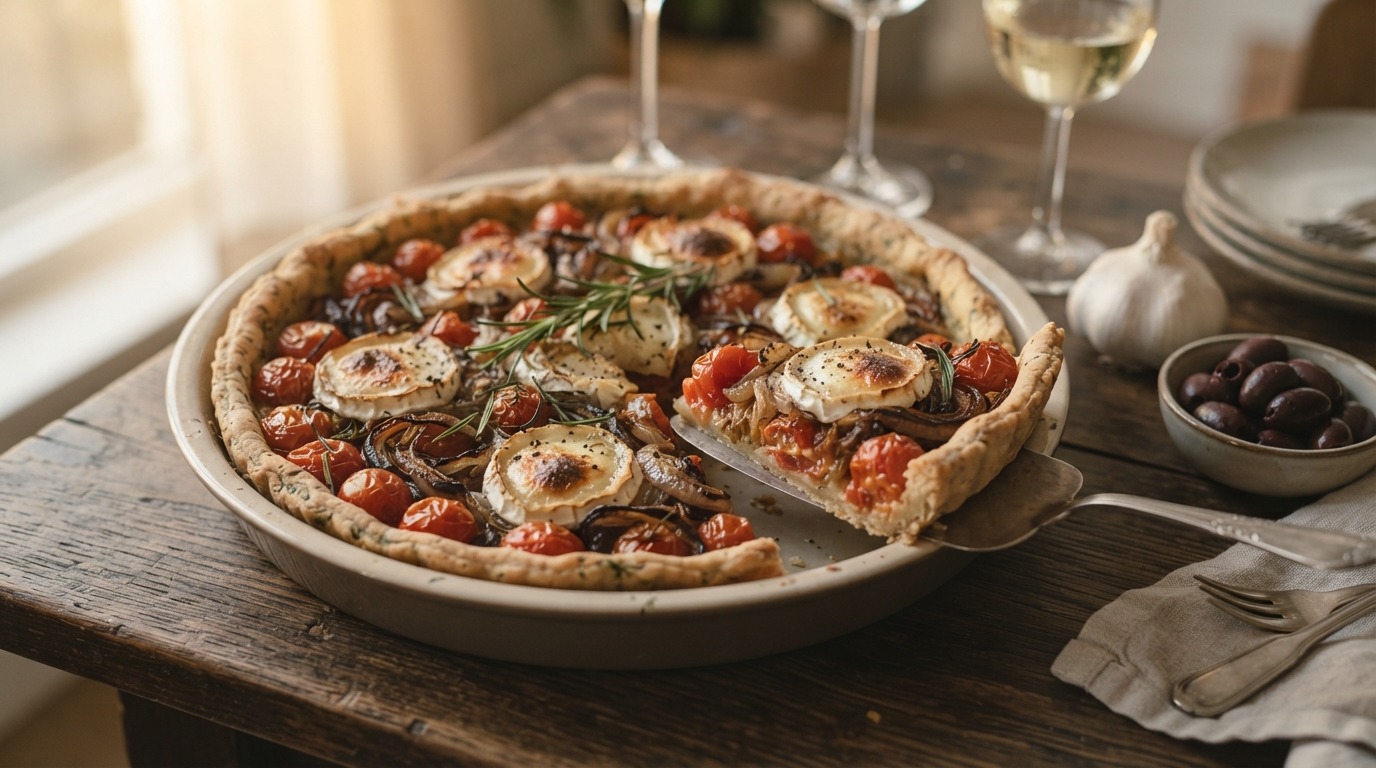 Hartige Taart met Tomaten, Uien en Geitenkaas recept Hartige Taart met Tomaten, Uien en Geitenkaas recept