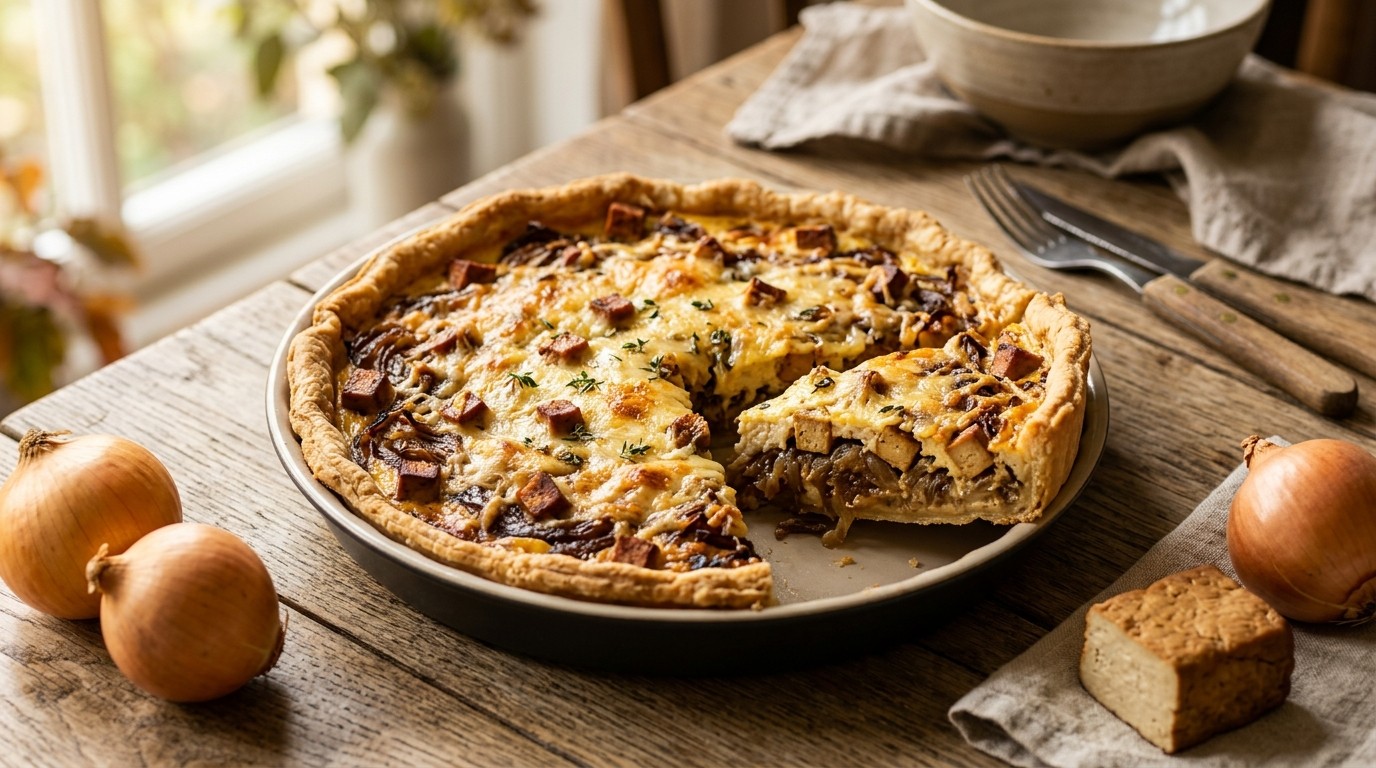 Hartige Uientaart met Gerookte Tofoe recept Hartige Uientaart met Gerookte Tofoe recept