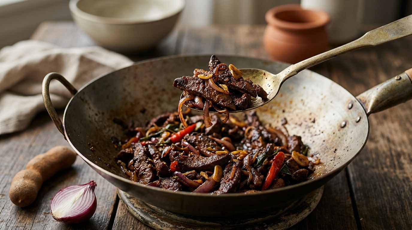Hati Goreng Kering (gemarineerde, Droog Gebakken Lever) recept Hati Goreng Kering (gemarineerde, Droog Gebakken Lever) recept