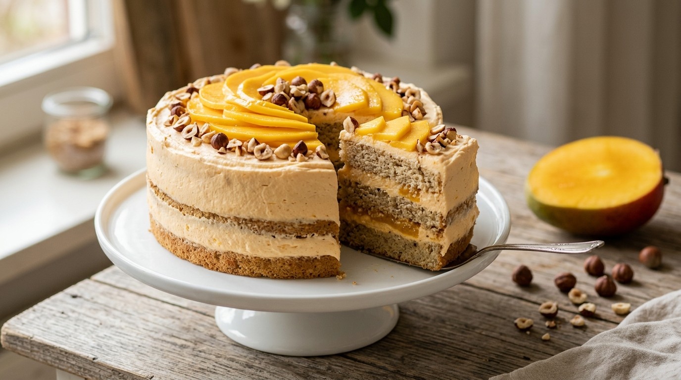 Hazelnoottaart met Mangoroom