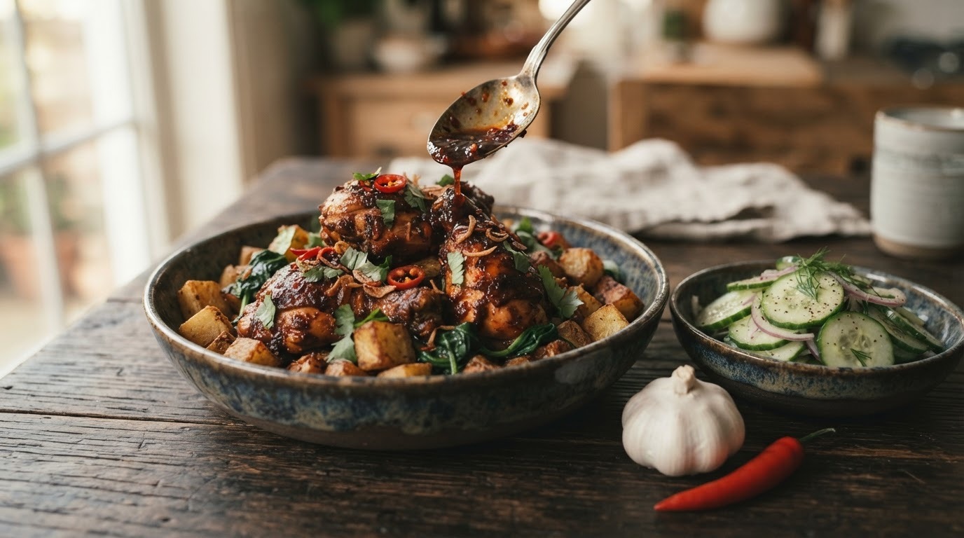 Hete kip met Komkommersalade