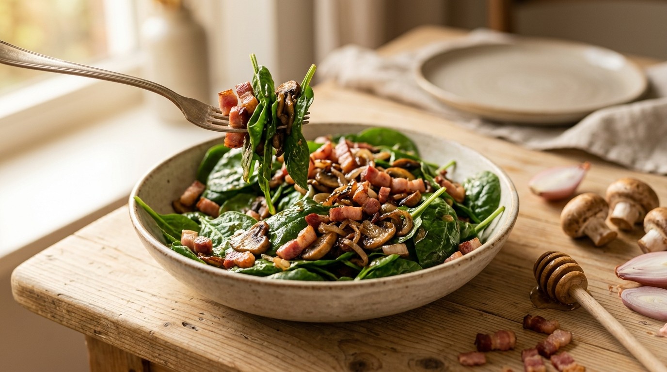 Honing-spinazie-salade met Bacon