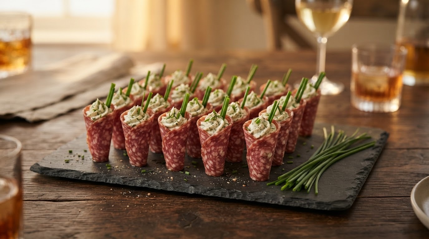 Hoorntjes Salami met Roomkaas en Bieslook