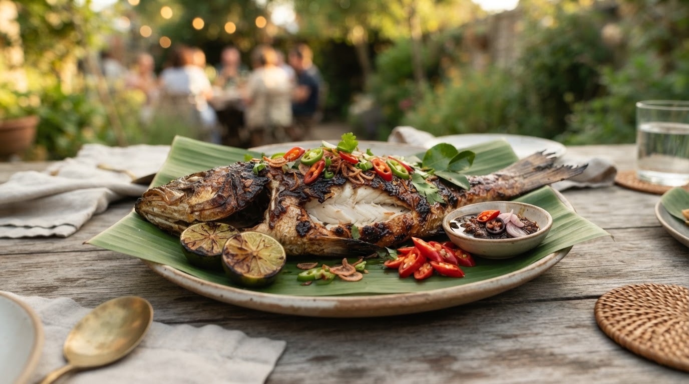 Ikan Bakar Ketjap (geroosterde Zeebaars met Ketjap Saus)
