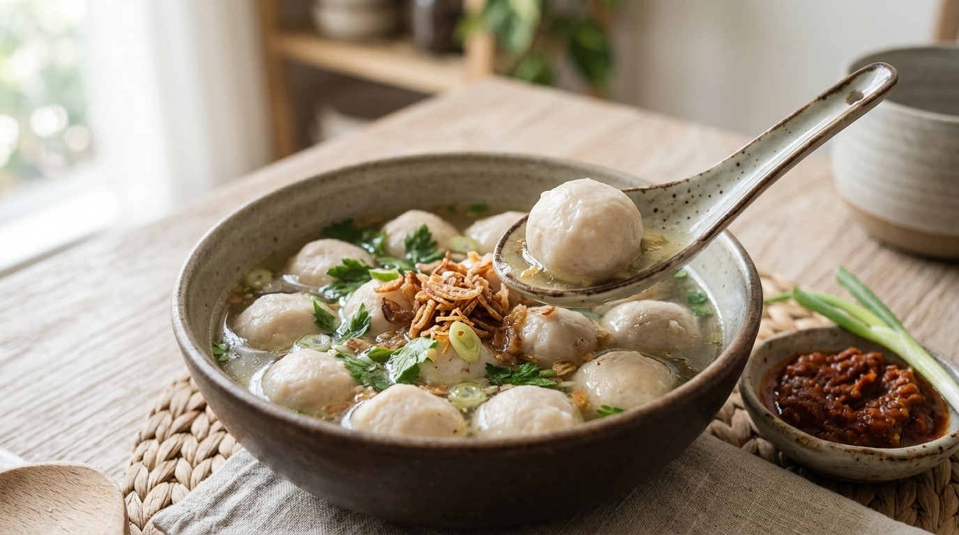 Ikan Bakso Tenggiri (visballetjes van Makreel in Bouillon)
