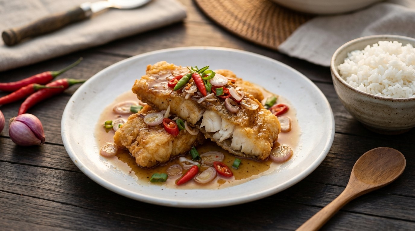 Ikan Cuka Asin (Kabeljauwfilet met Saus van Azijn) recept Ikan Cuka Asin (Kabeljauwfilet met Saus van Azijn) recept