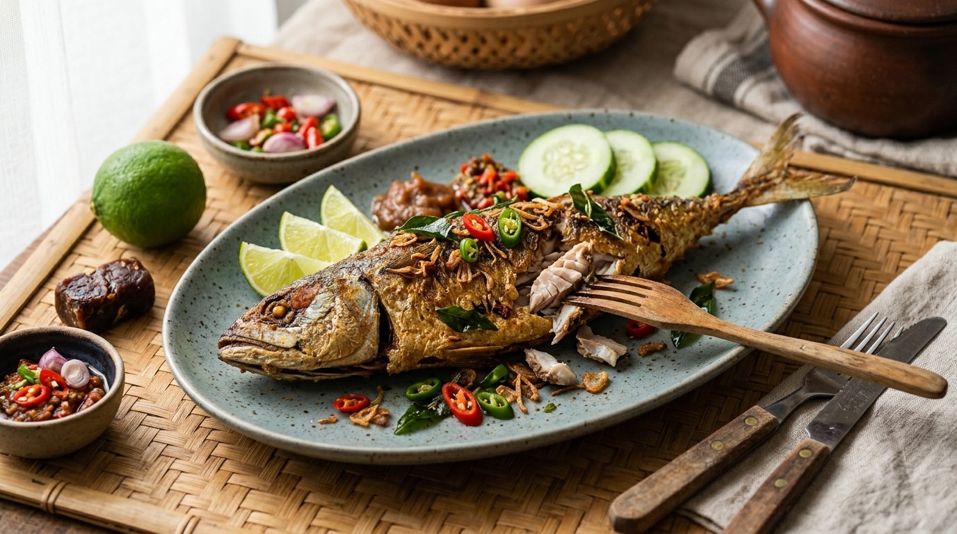 Ikan Goreng Assem-garam (licht Gekruide en Gefituurde Makreel)