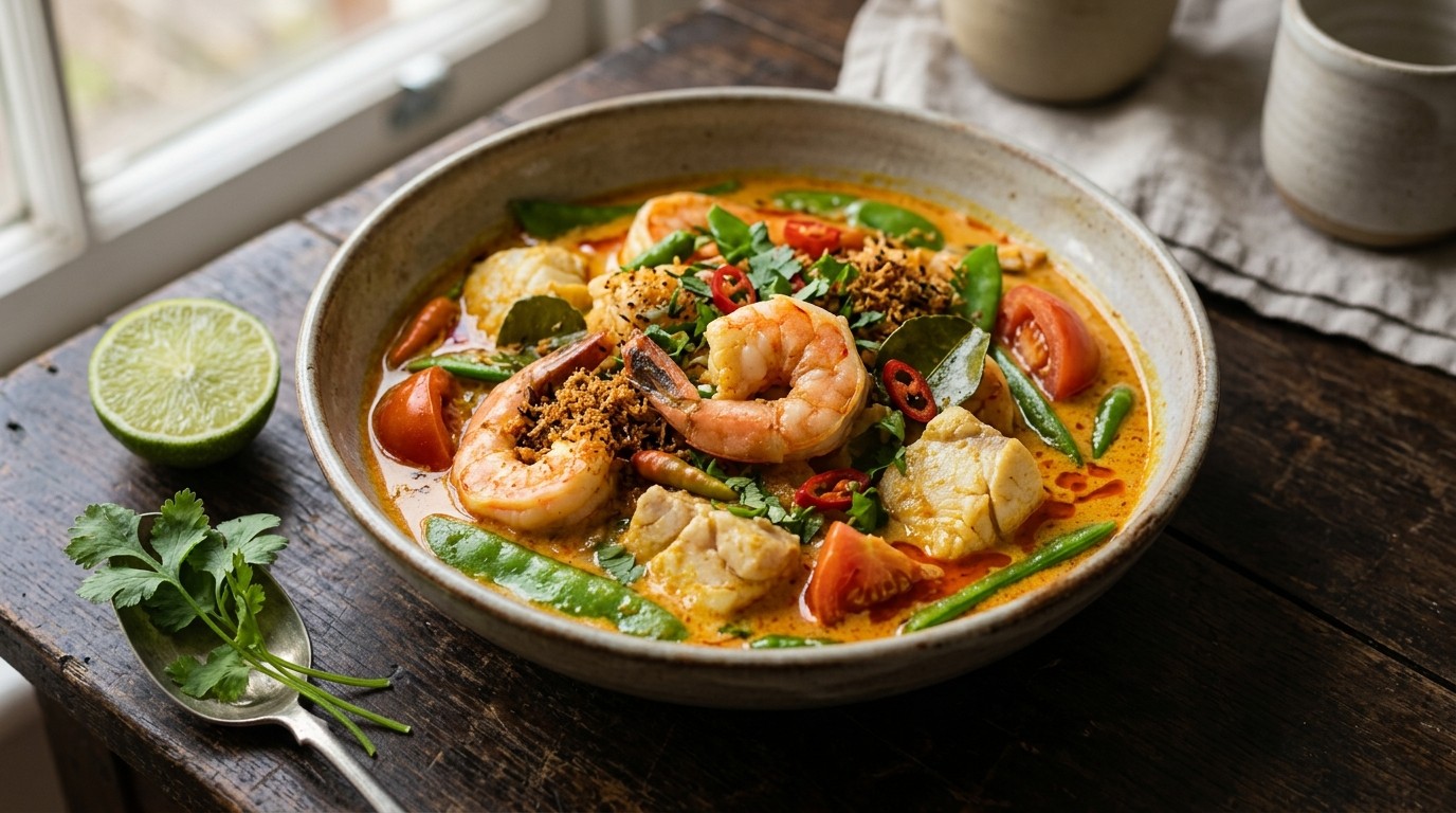 Ikan Mangut Udang (garnalen en vis in een Kokosmelksausje)