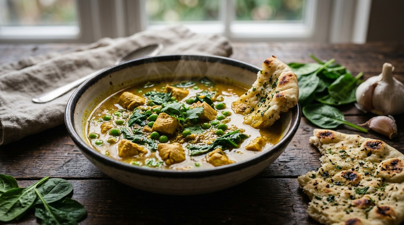 Indiase Kippensoep met Naanbrood