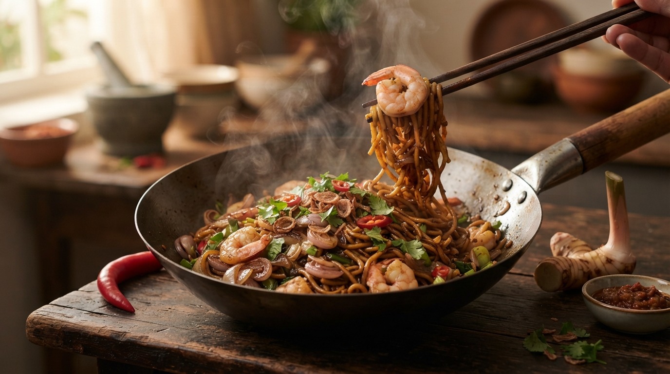 Indische Roerbak met Garnalen