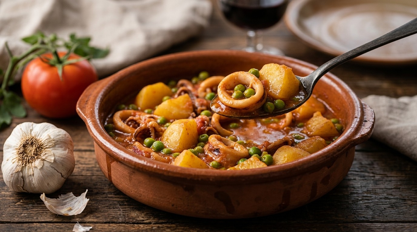 Inktvis met Aardappelen en Erwten