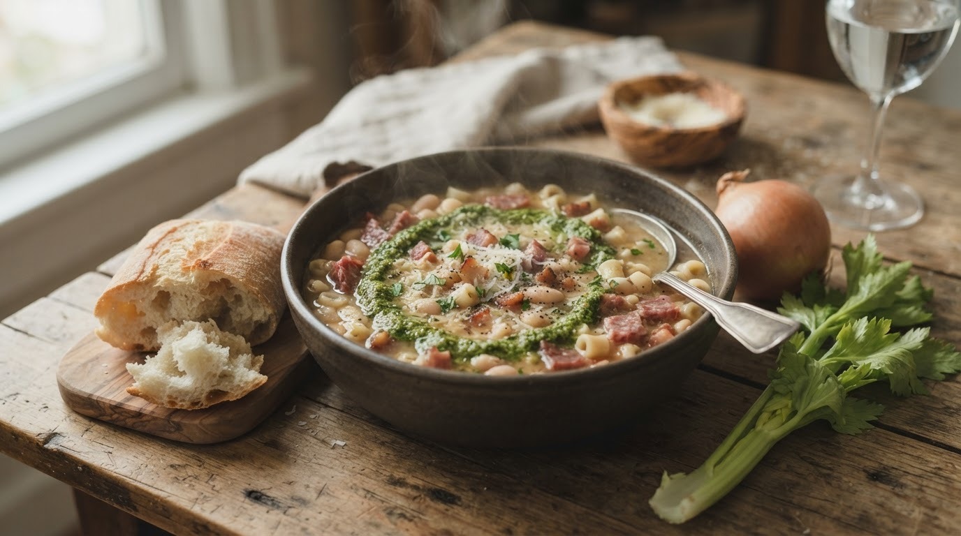 Italiaanse Bonensoep met een Knapperig Broodje