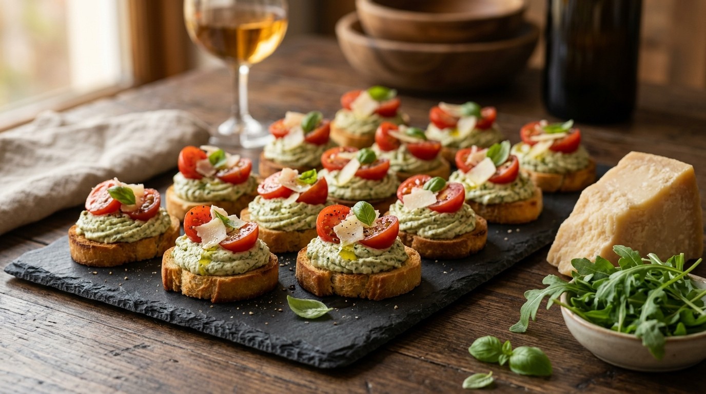 Italiaanse Crackerjes met Pestocrème en Romaatjes