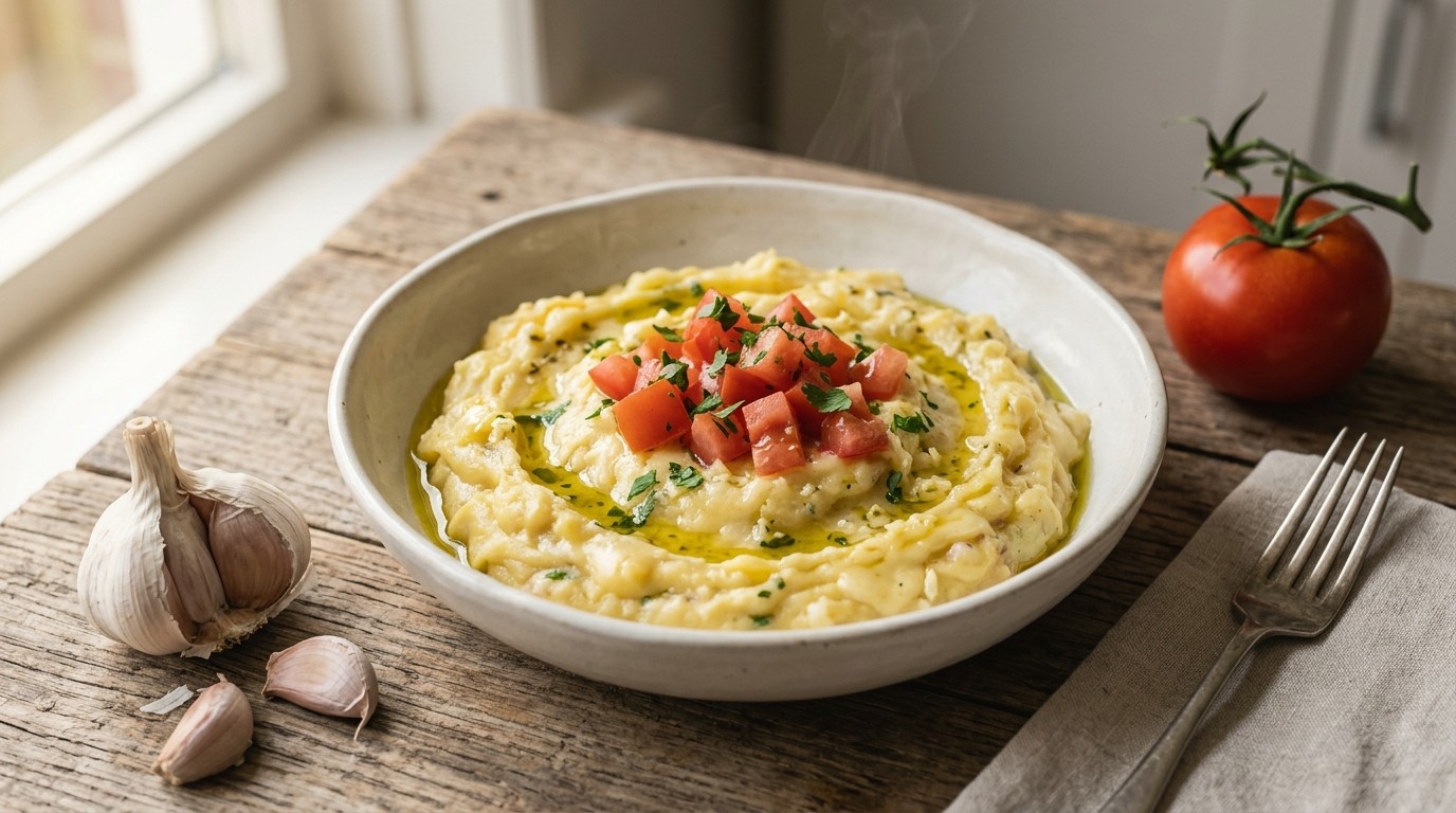 Kaas-aardappelpuree met Knoflook en Olijfolie