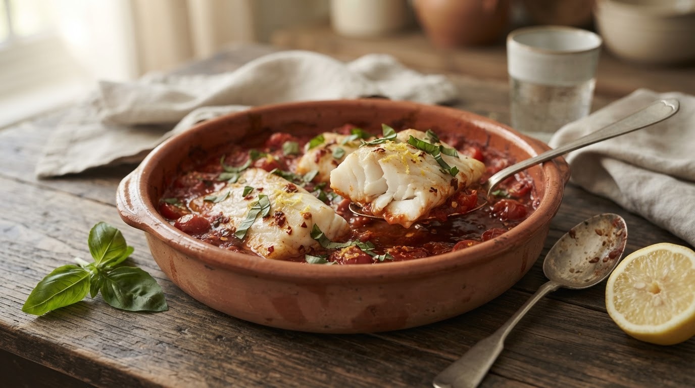 Kabeljauw in Pittige Tomatensaus