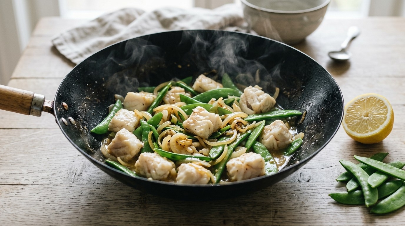 Kabeljauw met Peultjes in de wok