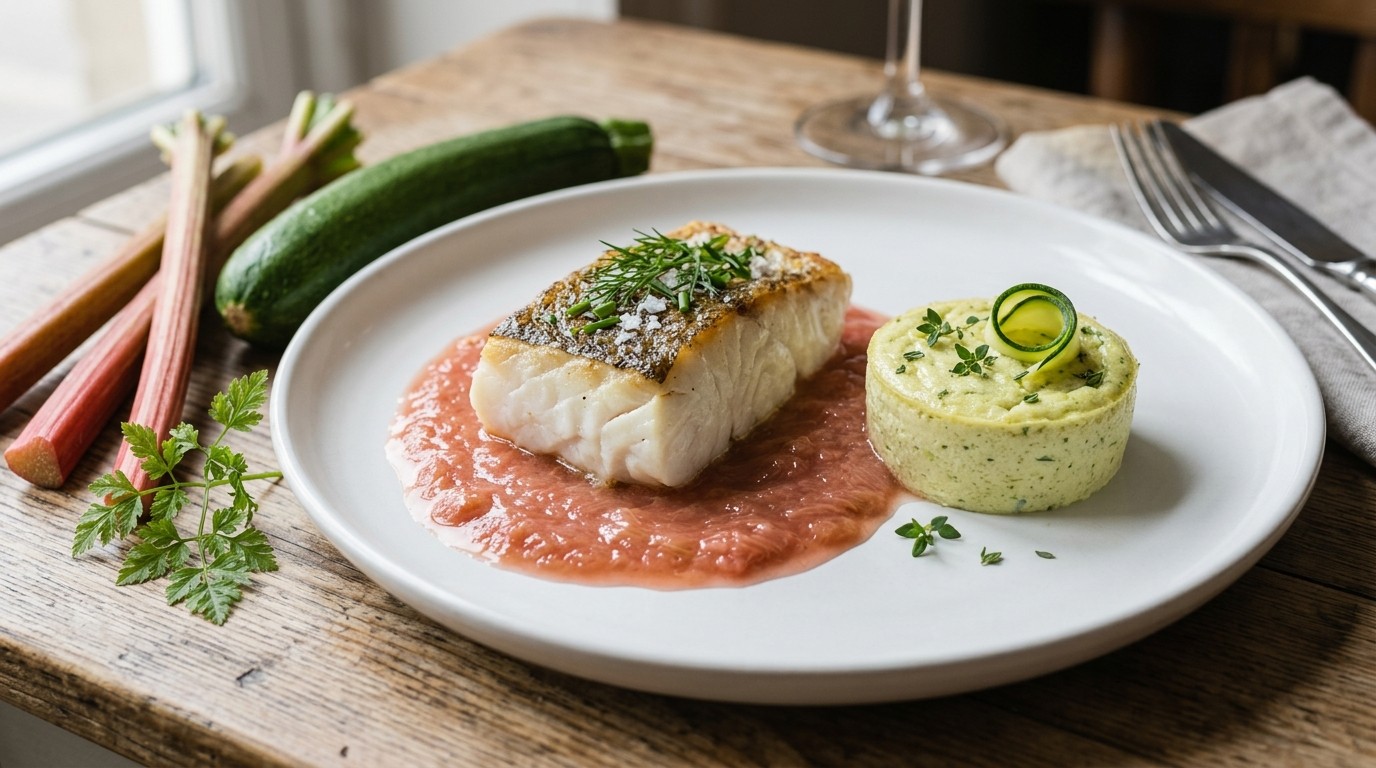 Kabeljauw met Rabarber en Courgetteflan recept Kabeljauw met Rabarber en Courgetteflan recept
