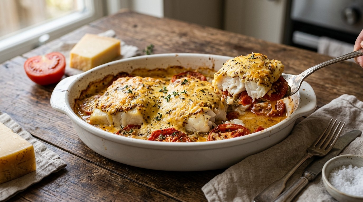 Kabeljauwfilet met Cheddar en Tomaten
