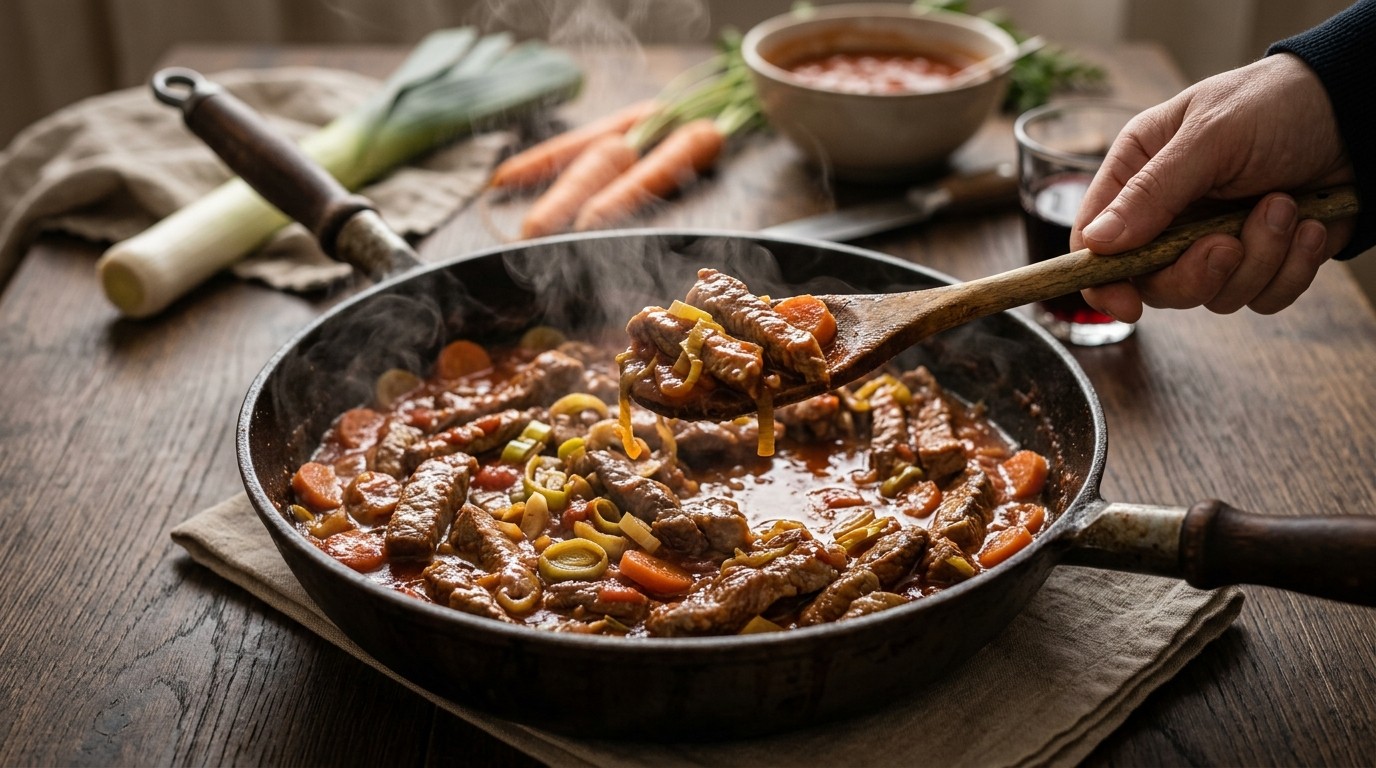 Kalfsreepjes met Tomaten-knoflooksaus