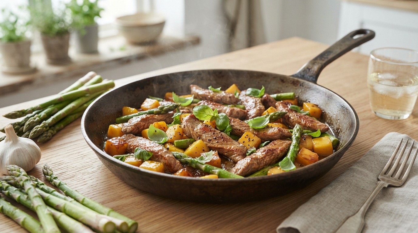 Kalfsvleesreepjes met Mango en Basilicum