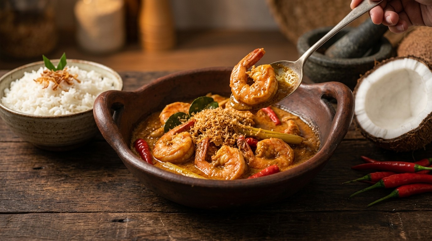 Kalio Udang (garnalen met Kokos in een Hete Saus)