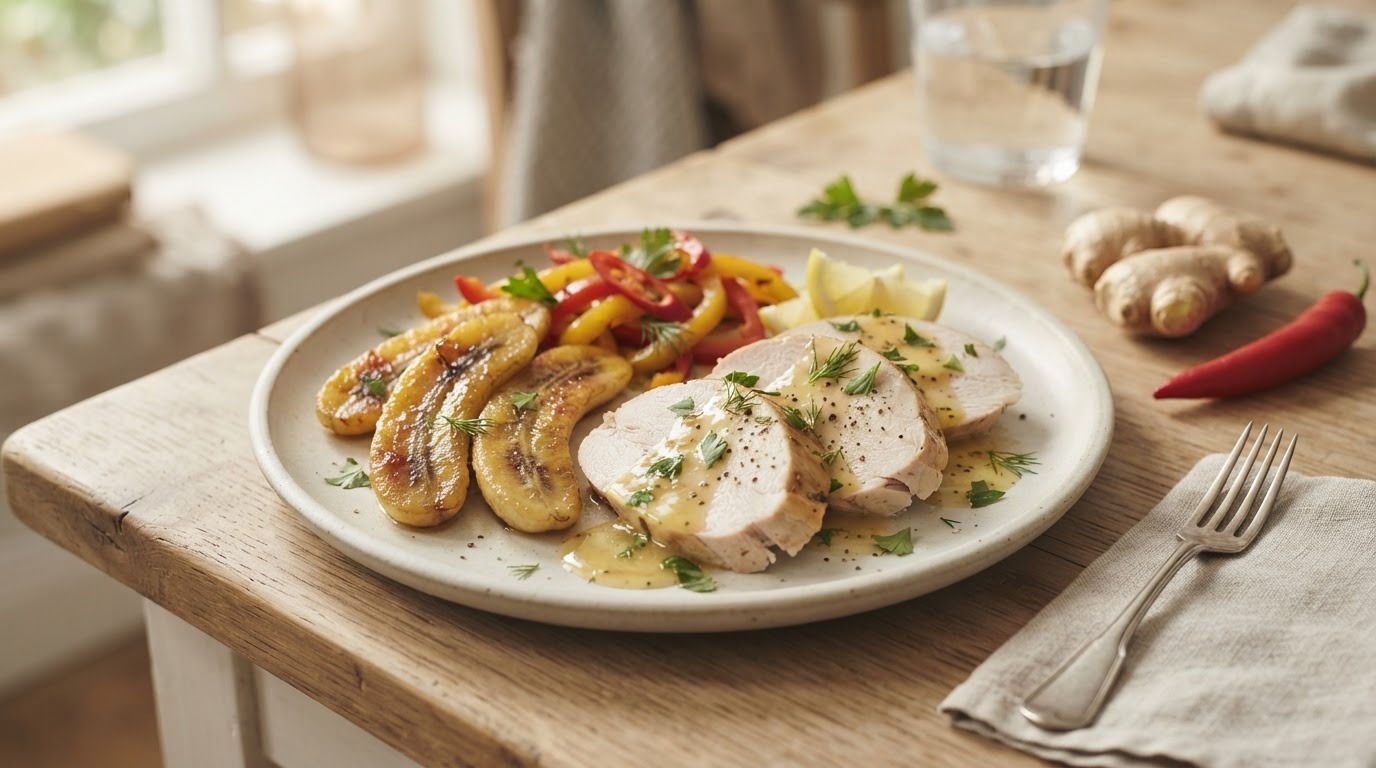 Kalkoenfilets met Citroensaus en Banaan recept Kalkoenfilets met Citroensaus en Banaan recept