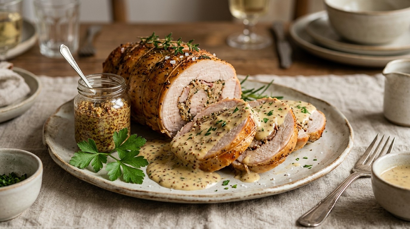 Kalkoenrollade met Roomsaus