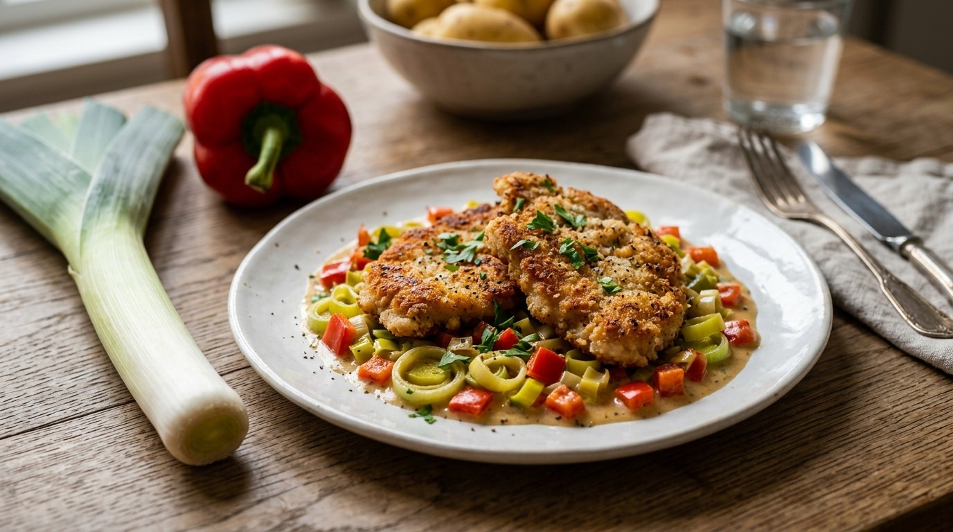 Kalkoenschnitzels met Prei en Paprika