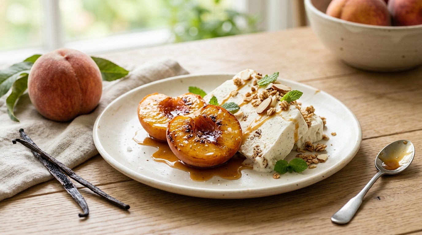 Karamelperziken met Yoghurtparfait recept Karamelperziken met Yoghurtparfait recept