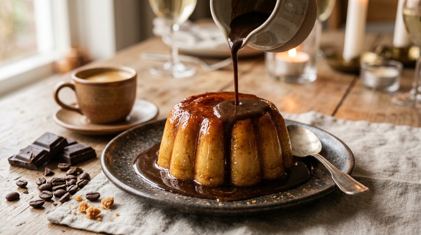 Karamelpudding met Espressosaus