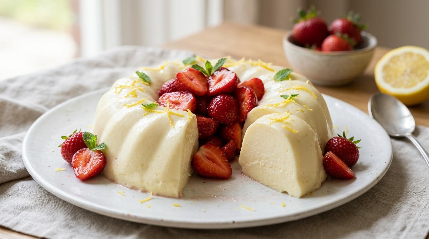 Karnemelkpudding met Aardbeien