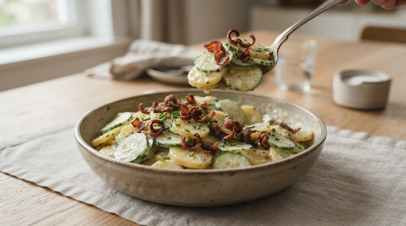 Kartoffelsalade met Spekjes en Komkommer
