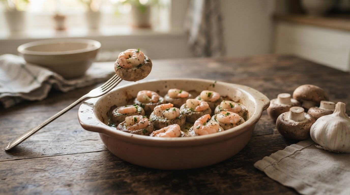Kastanje Champignons Gevuld met Gamba's