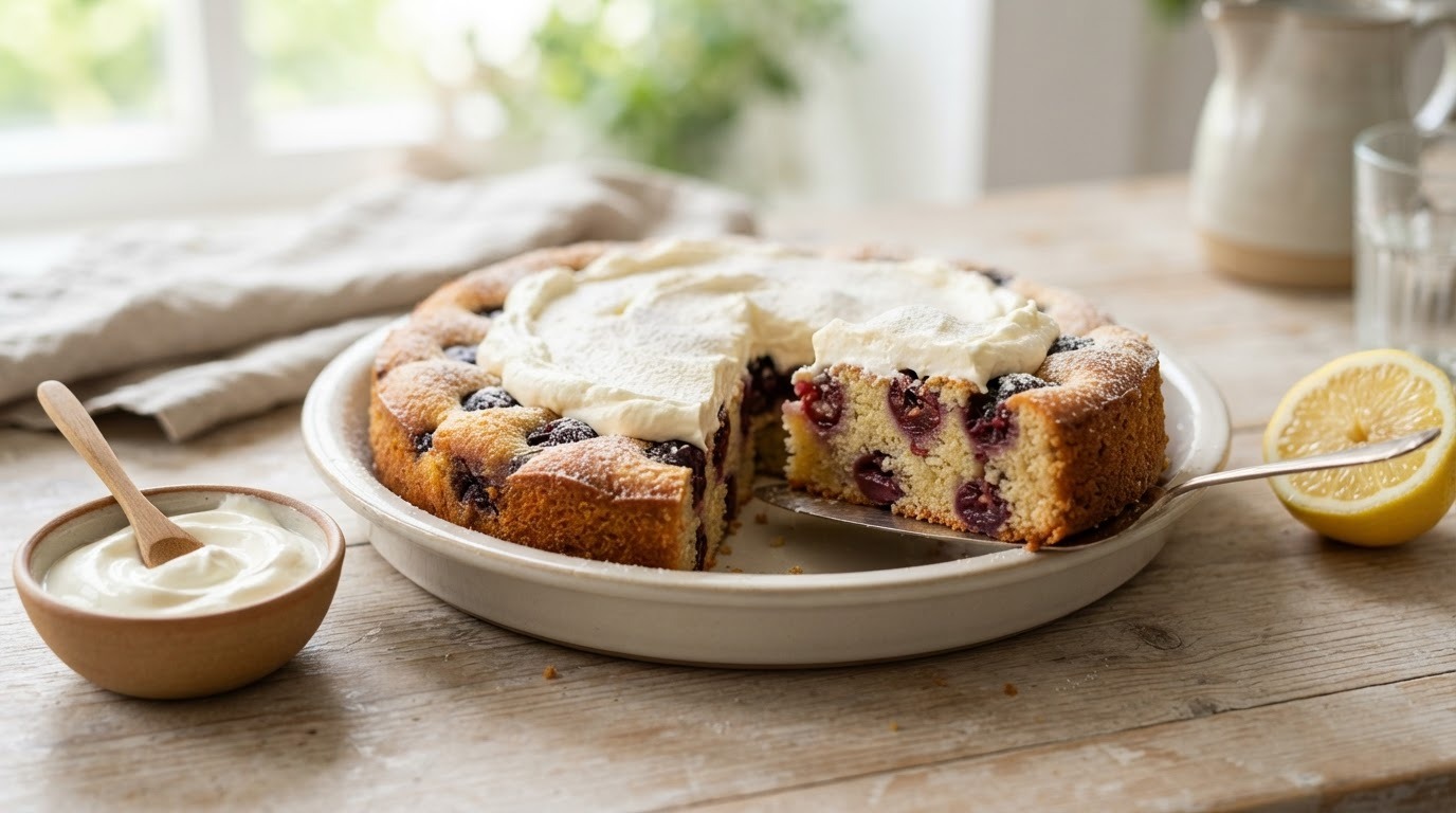 Kersengebak met Crème Fraiche