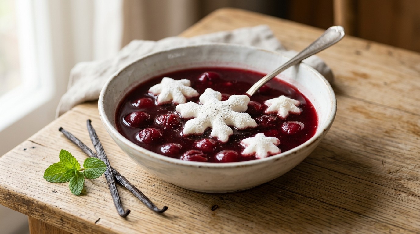 Kersensoep met Sneeuwvlokjes