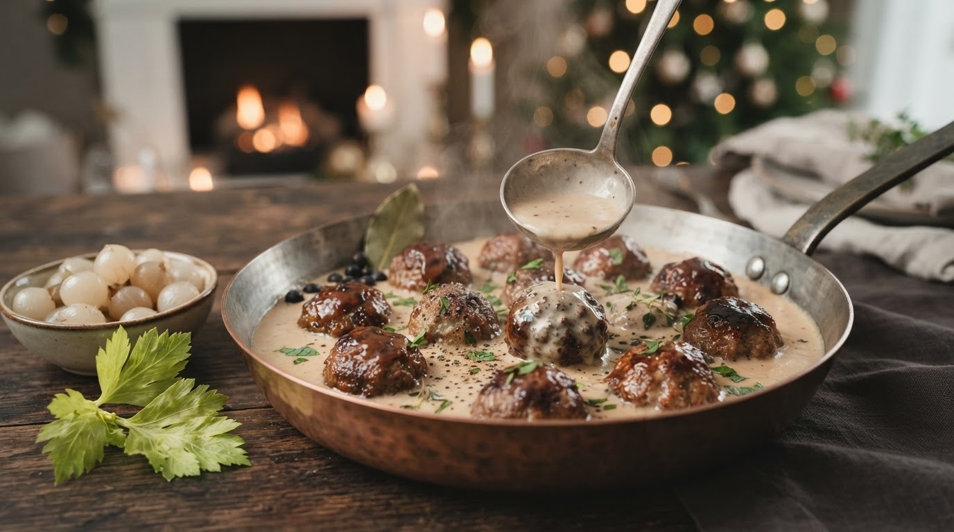 Kerstballen met Cognacroomsaus