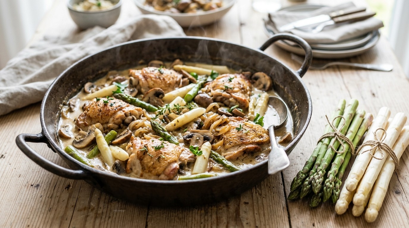 Kip-champignonpannetje met Asperges Voor Buffet