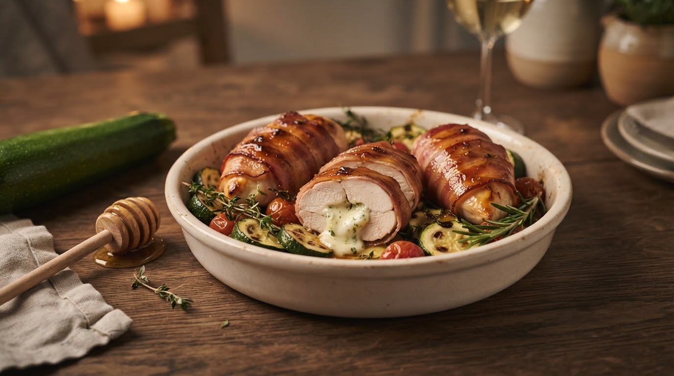 Kip met Boursin, Honing en Bacon