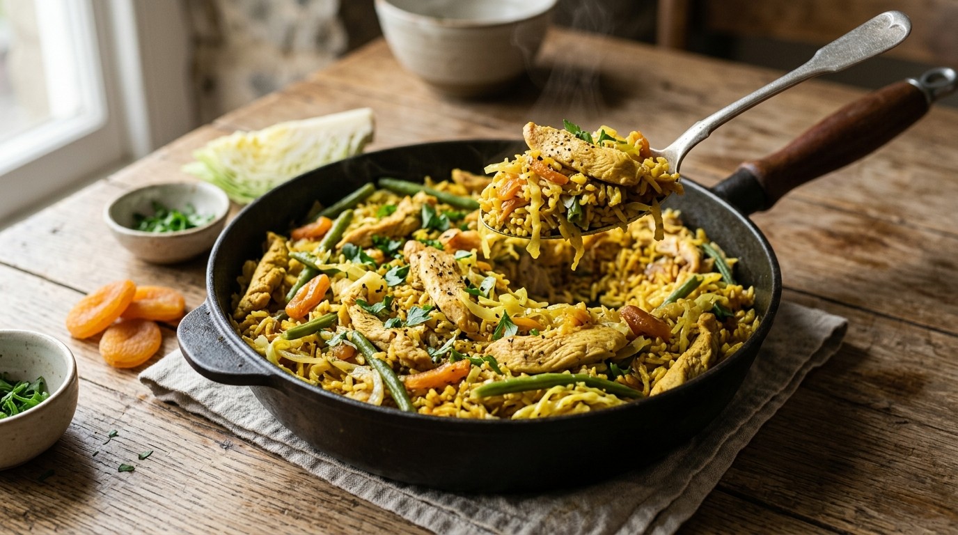 Kip Pilaf met Sperziebonen