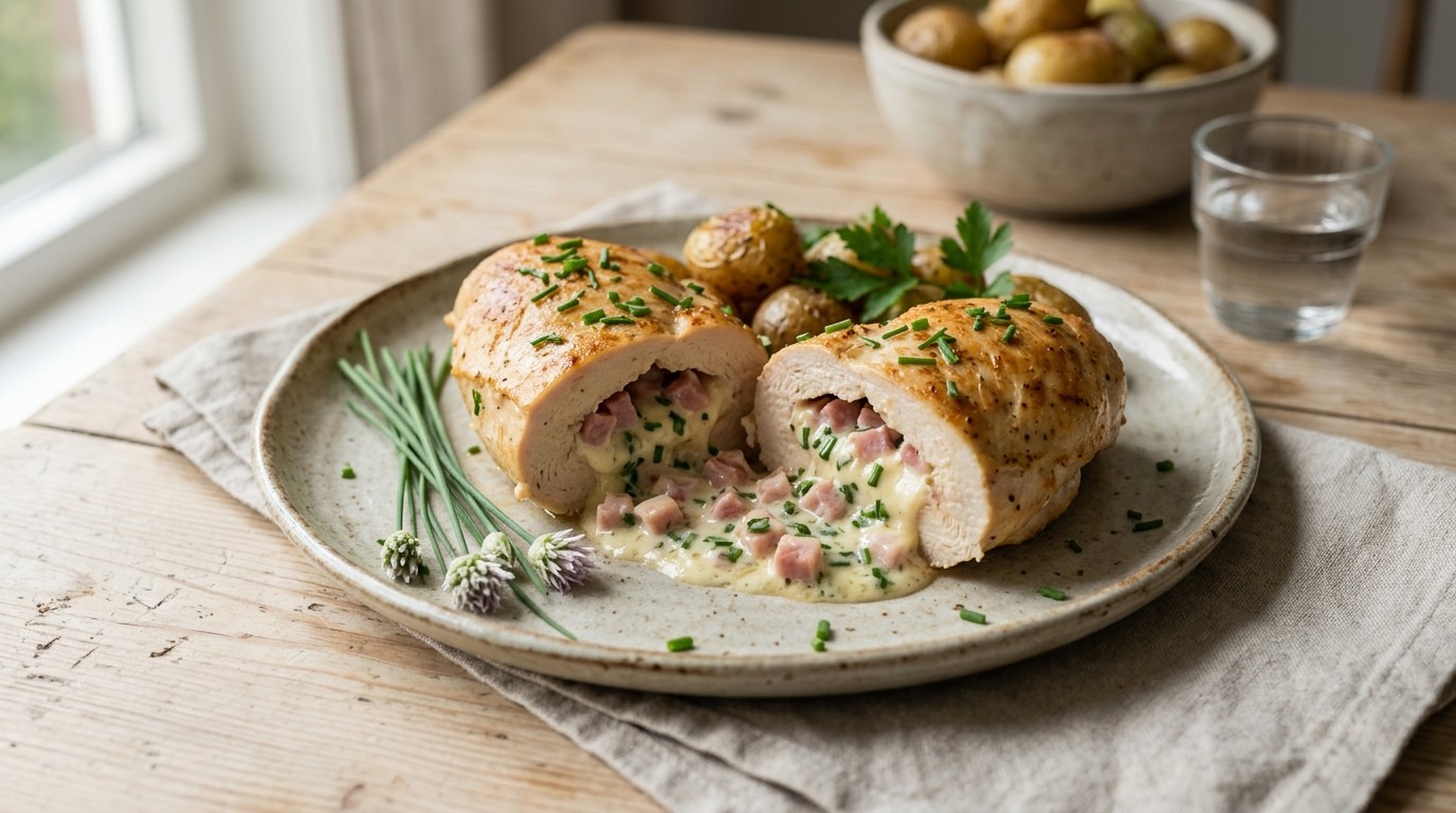 Kipfilet met Bieslook, Roomkaas en ham