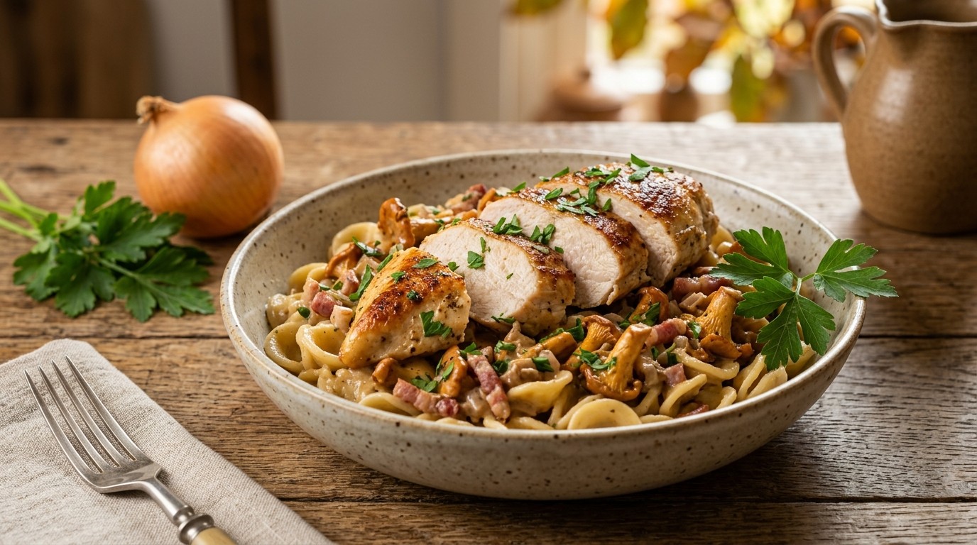 Kipfilet met Cantharellenroom en Pasta recept Kipfilet met Cantharellenroom en Pasta recept