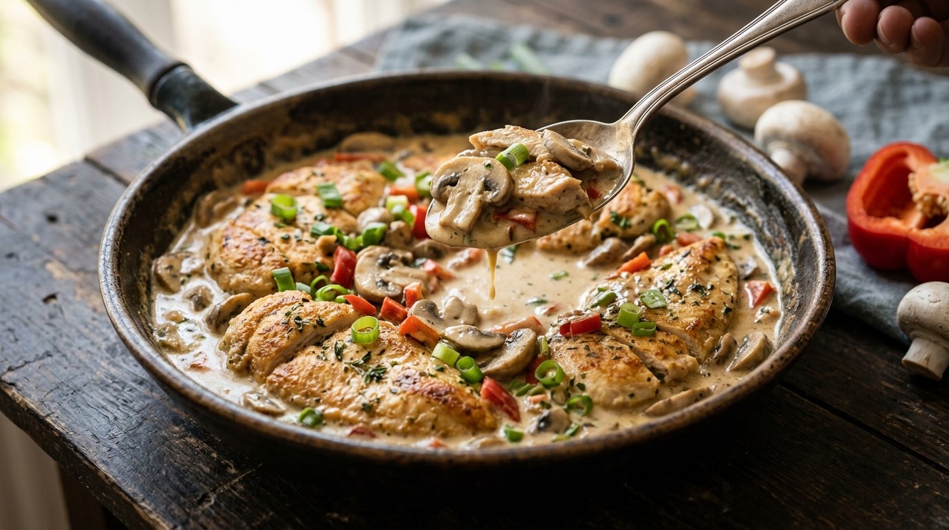 Kipfilet met Paprika-champignonroomsaus recept Kipfilet met Paprika-champignonroomsaus recept