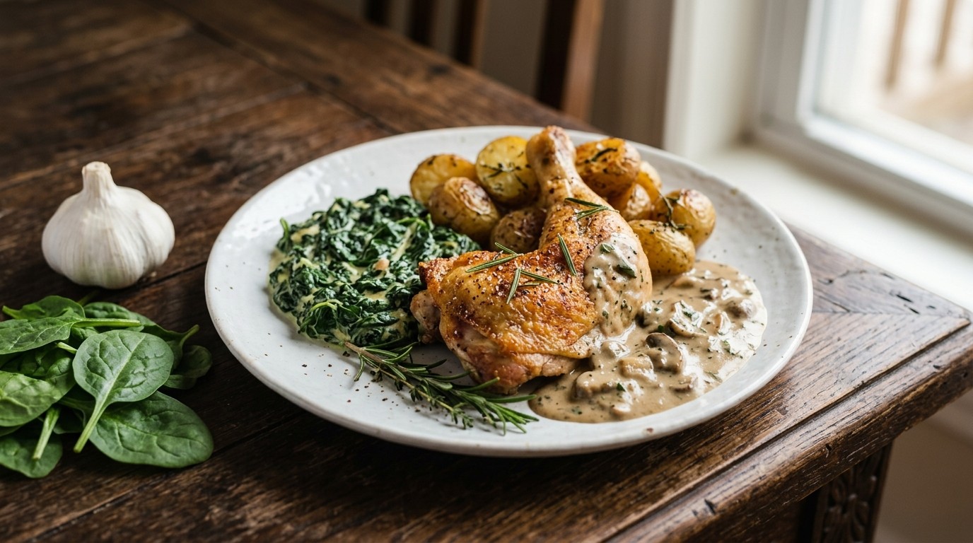 Kippenboutjes met Rozemarijn & Champignonsaus