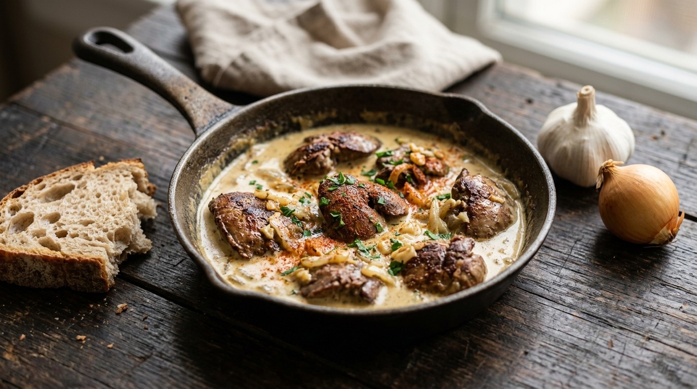 Kippenlever met Mosterd-roomsaus