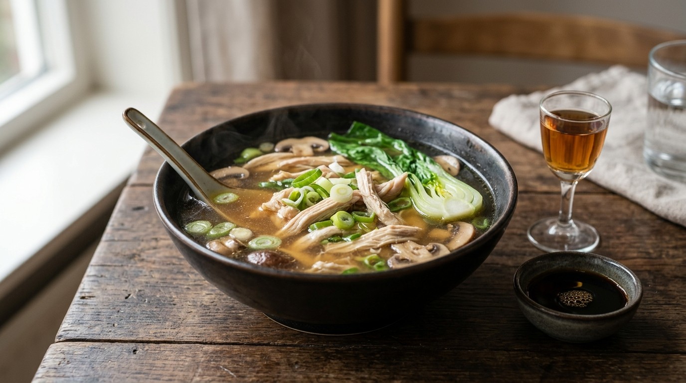 Kippensoep met Paksoi, Bosui en Champignons recept Kippensoep met Paksoi, Bosui en Champignons recept