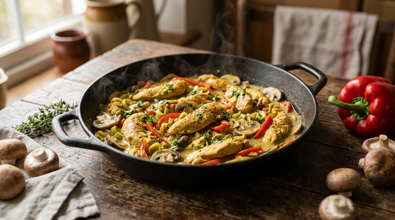 Kipreepjes met Prei en Champignons