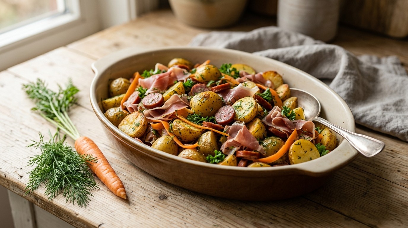 Kiprollade-aardappelovenschotel met Verse Groente