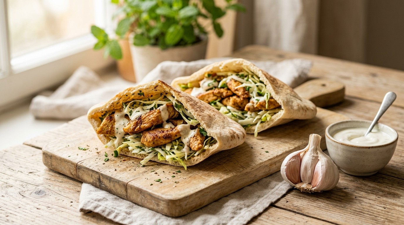 Kipshoarma met Iets Slankere Knoflooksaus
